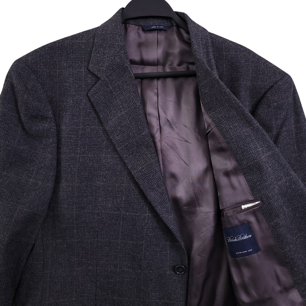 Brooks Brothers Blazer 44R/45R Gray Windowpane Wool Sport Coat Jacket Italy Made